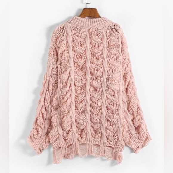 Pink Sweater Cable Knit, Small Medium - Picture 2 of 5